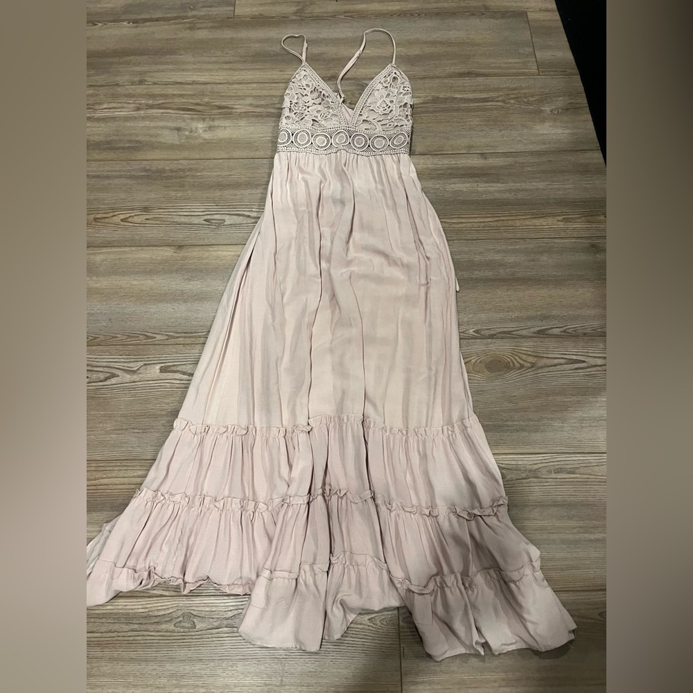 Blush Lace Trim Maxi Dress